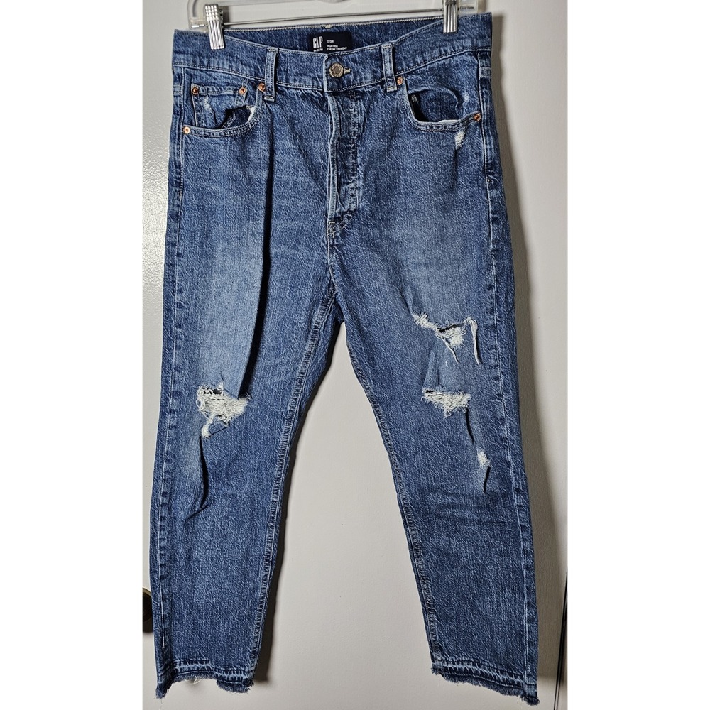 Gap Cheeky Straight High Rise Jeans Blue Distressed Raw Hem Women's Size 12/31R